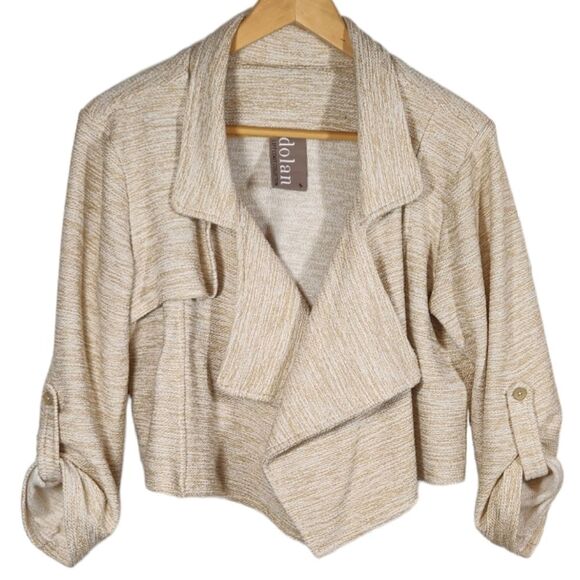 Anthropologie Dolan Jacket Crop Cotton Tweed Knit Cream Natural Slouchy Wrap‎ M - Picture 2 of 10